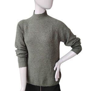 Amisu Ribbed Knitwear Sweater Size Small Green Mock Neck Long Sleeve